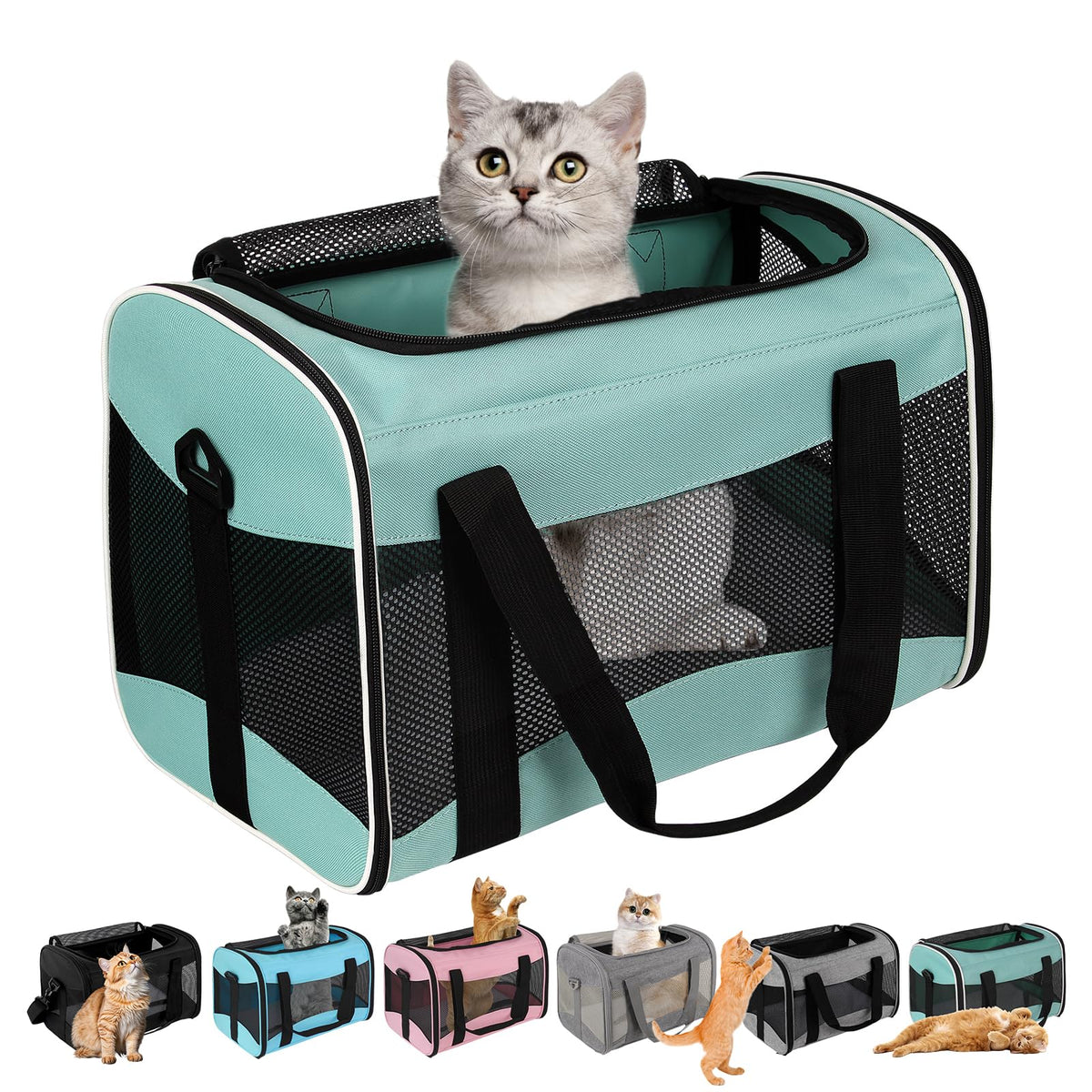 Cat Carrying Case - Pet Carrier Airline Approved, Protable and Breathable Pet Travel Carrier Removable Fleece Pad, Collapsible Cat Carrier Dog Carrier for Medium Cats Small Cats Dogs (Small, Black)