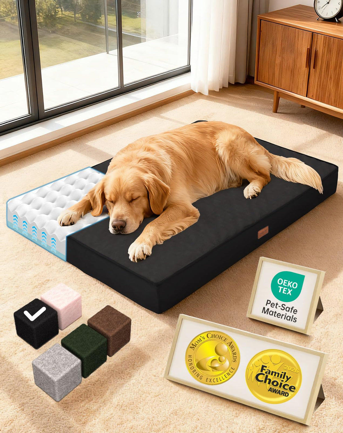 OhGeni Orthopedic Waterproof Large Dog Bed, Memory Foam, 41 inch-XL(Gray)