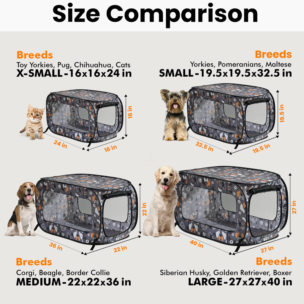 Portable Collapsible Pop Up Kennel, 24" L x 16.6" W x 16" H, Face of Love