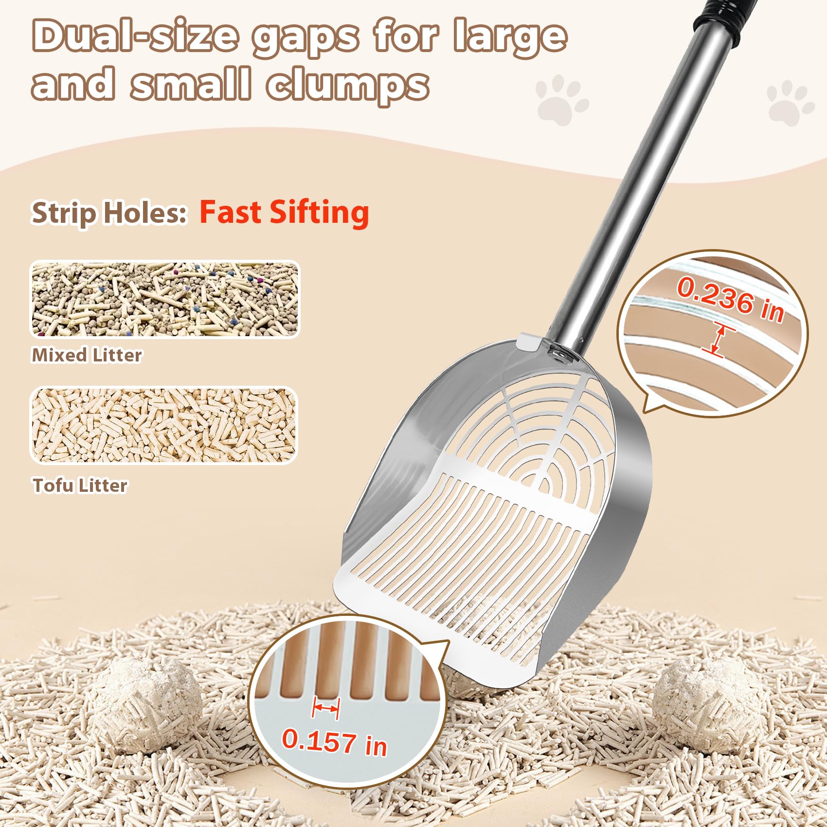Cat Litter Scoop Deep Shovel, Detachable Long Handle Litter Scooper, Strip