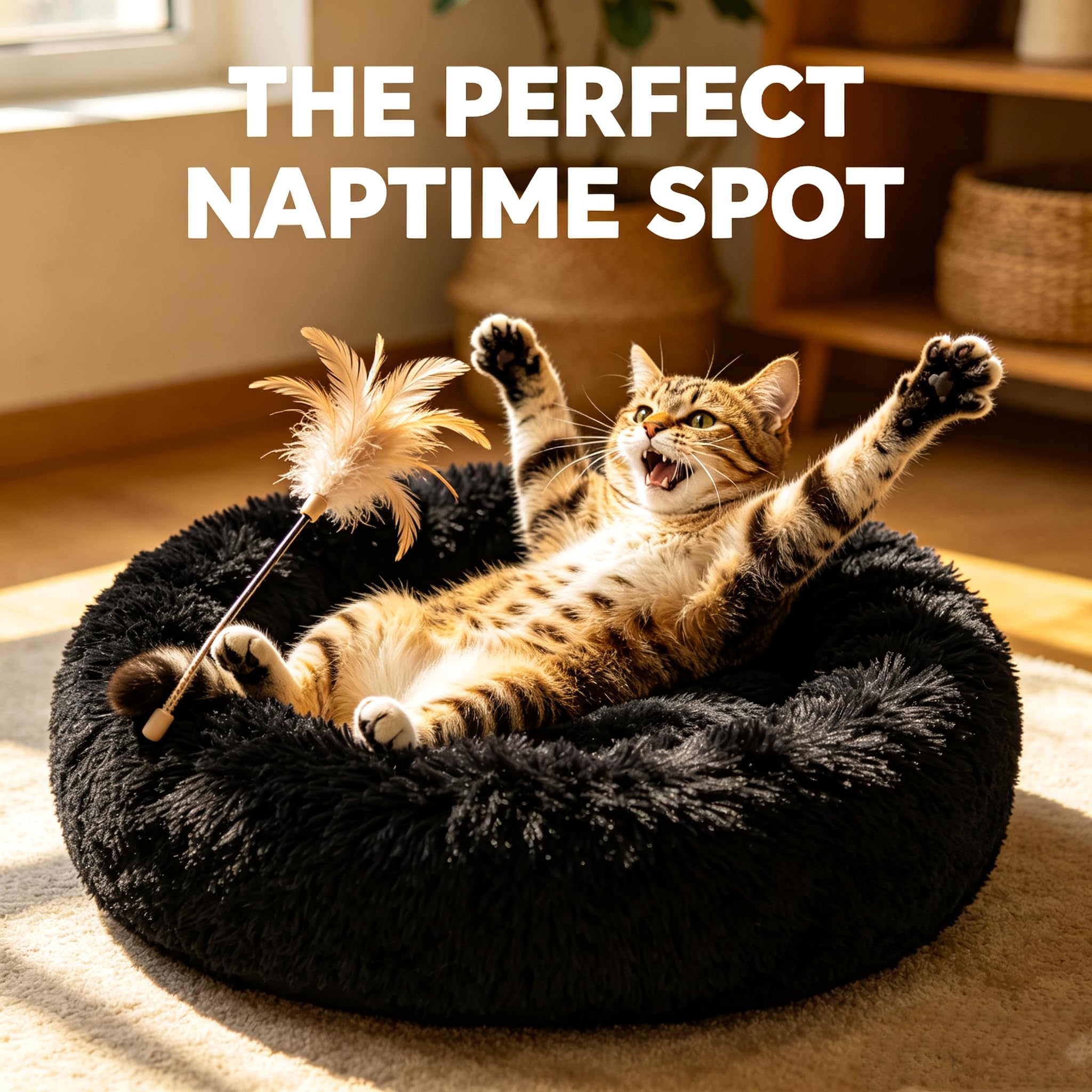 Cat Beds for Indoor Cats - Cat Bed Washable 24 inches, Dog Beds for Small Medium Dogs, Anti Anxiety Round Fluffy Plush Faux Fur Cat Bed, Thick Bottom (Dark, Large 24" L x 24" W)
