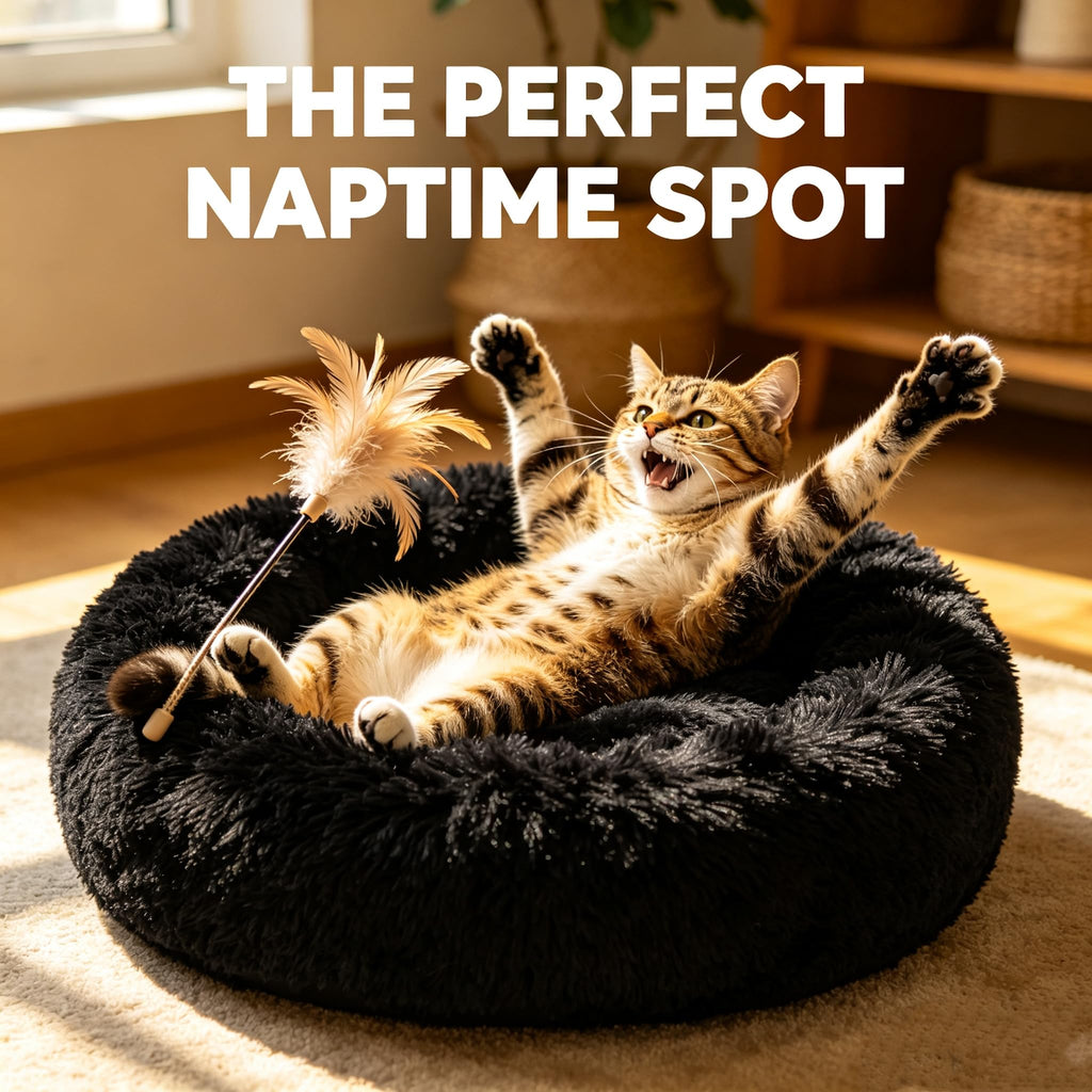 Cat Beds for Indoor Cats - Cat Bed Washable 24 inches, Dog Beds for Small Medium Dogs, Anti Anxiety Round Fluffy Plush Faux Fur Cat Bed, Thick Bottom (Dark, Large 24" L x 24" W)