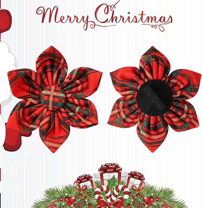 UP URARA PUP Christmas Dog Collar with Flower, Cotton Christmas Plaid Collar for Medium Girl Boy Dog,Red &Green Plaid Dog Collar Bowtie with Durable Metal Buckle,Adorable Pet Collar, XS, Neck 8-12in