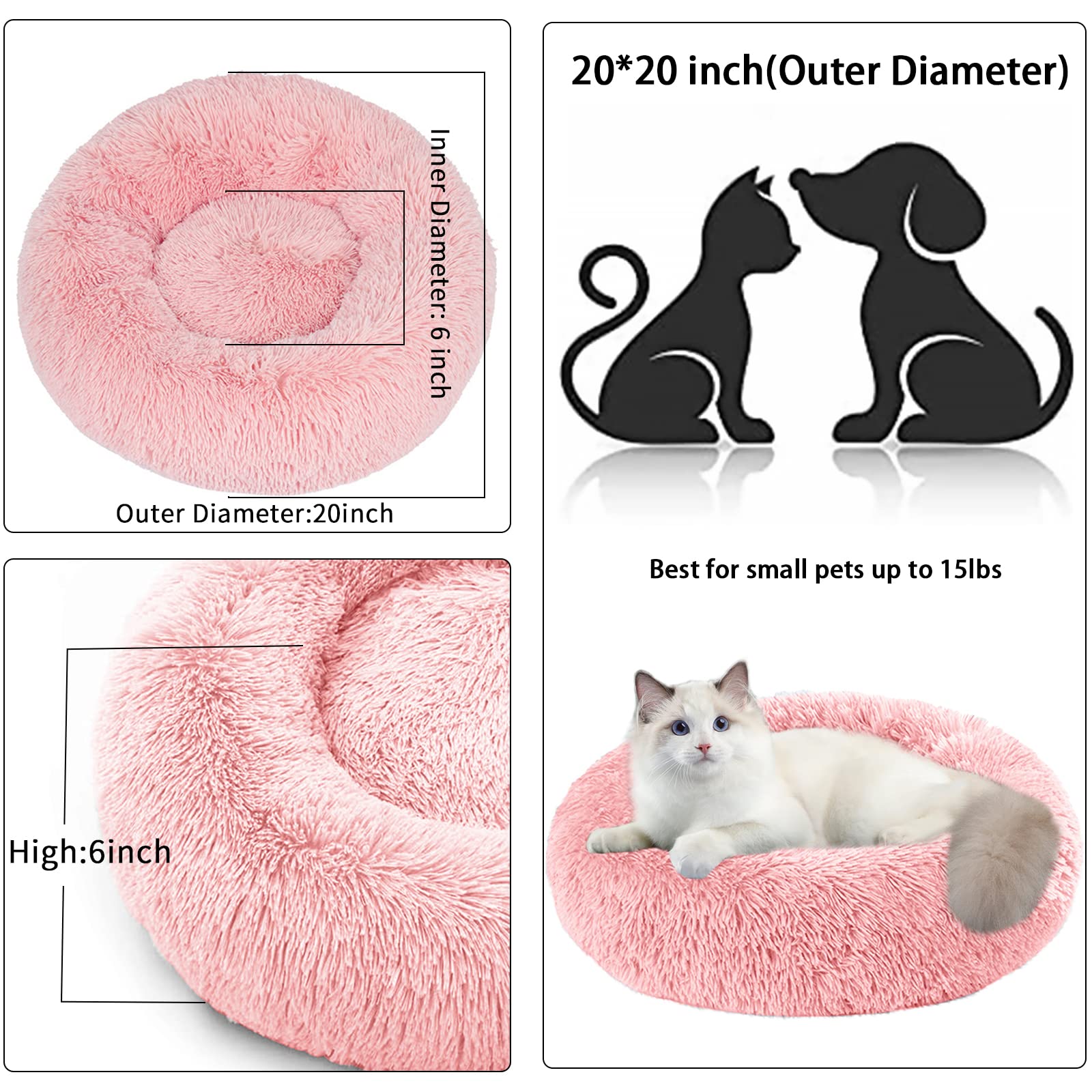 Cat Beds for Indoor Cats,20 Inch Dog Bed for Small Melium Large Dogs, Washable-Round Pet Bed for Puppy and Kitten with Slip-Resistant Bottom