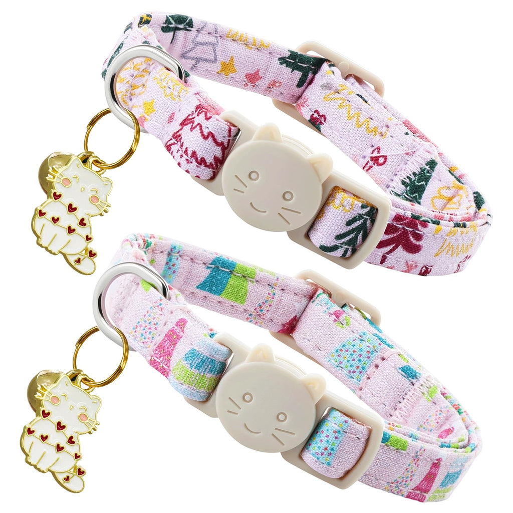 Elegant little tail 2 Pack Cat Collar- Christmas Cat Collars Breakaway with Bell Pendant Wedding Kitten Boy Girl Safety Adjustable 7-12 Inch Collar for Small Cats Puppy