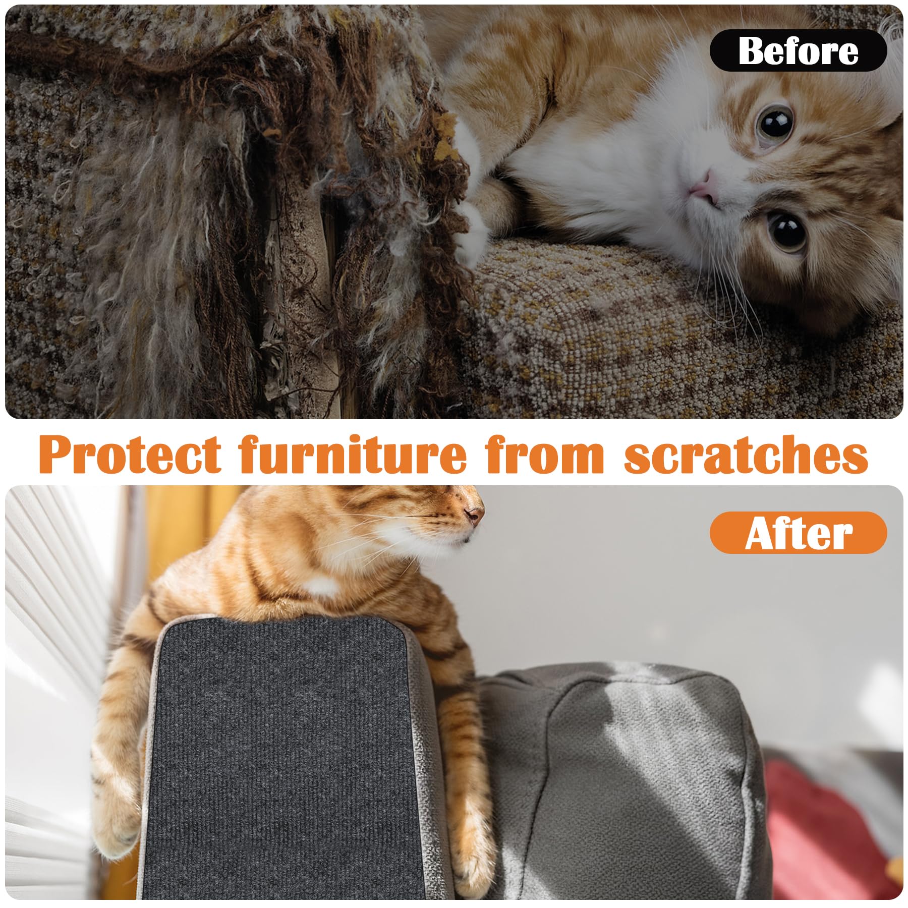 Cat Scratch Furniture Protector - 100" x 13.8" Trimmable Self-Adhesive Cats Claws Scratch Pads, DIY Cat Climbing Couch Protector for Scratch Post Cat Tree Replacement Indoor (Dark Gray)
