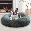 JOLLYVOGUE Calming Dog Bed for Small Dogs - 23 inches Donut Washable Small Dog Bed for Kittens & Puppies, Anti-Slip Round Fluffy Plush Faux Fur Cat Beds (Fits up to 25 lbs Pets, Navy Grey)
