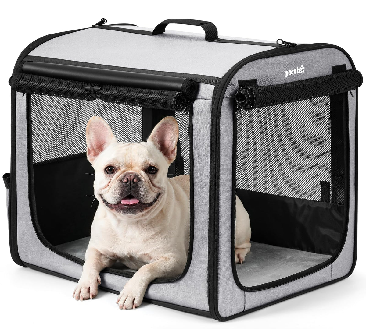 Dog Car Carrier Light Weight 24×17.7×20.5 in, Dog Carrier Easy to Assemble, Dog Car Crate Portable and Breathable, Foldable Pet Carrier for Indoor and Outdoor Use, Dogs Travel Crate with Curtain Brown