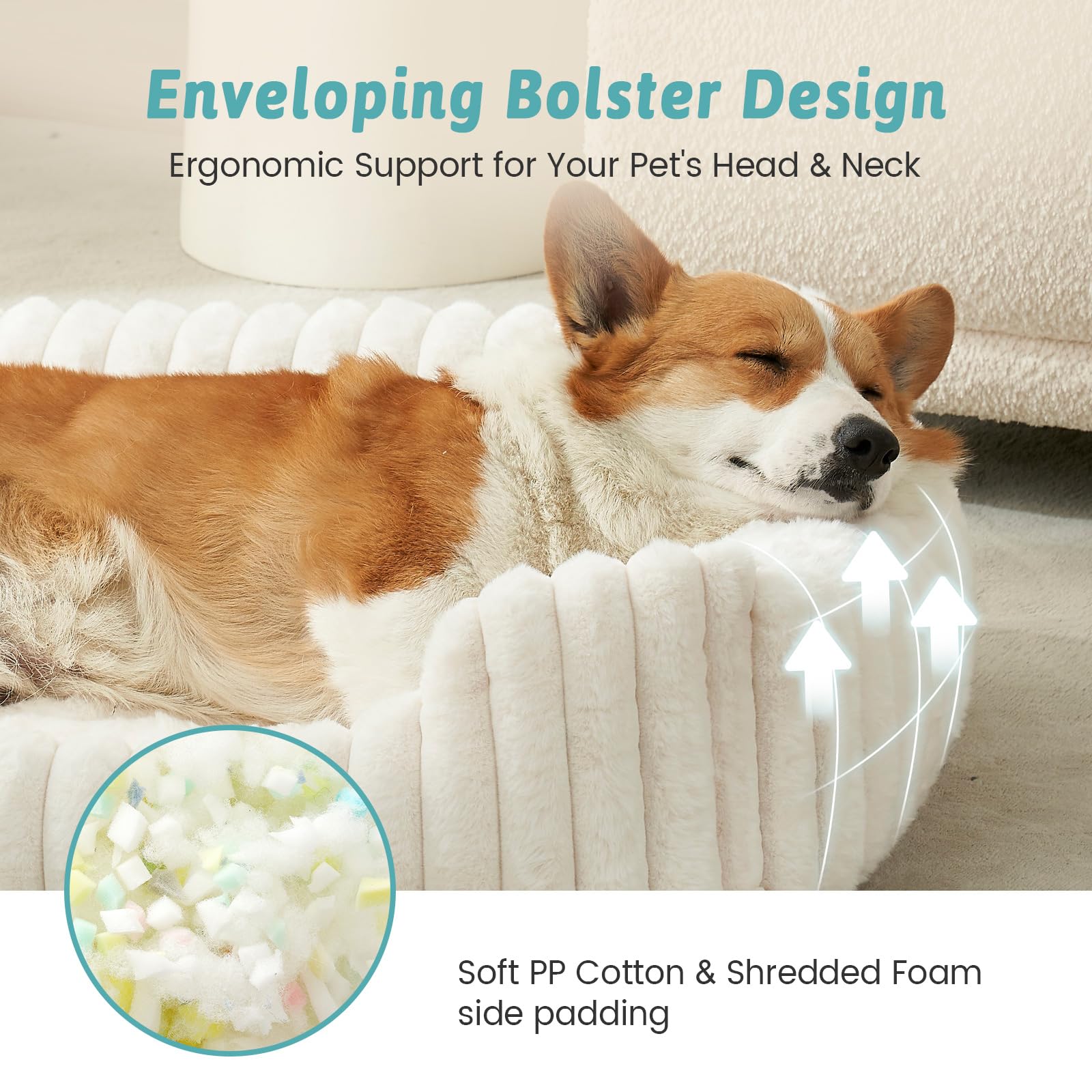 Orthopedic Dog Bed for Medium Dogs & Large Dogs - Washable Rectangle Pet Bed with Anti-Slip Bottom, Soft Calming Cat & Puppy Bed for Indoor Pets (35"x25"x8", Cream)