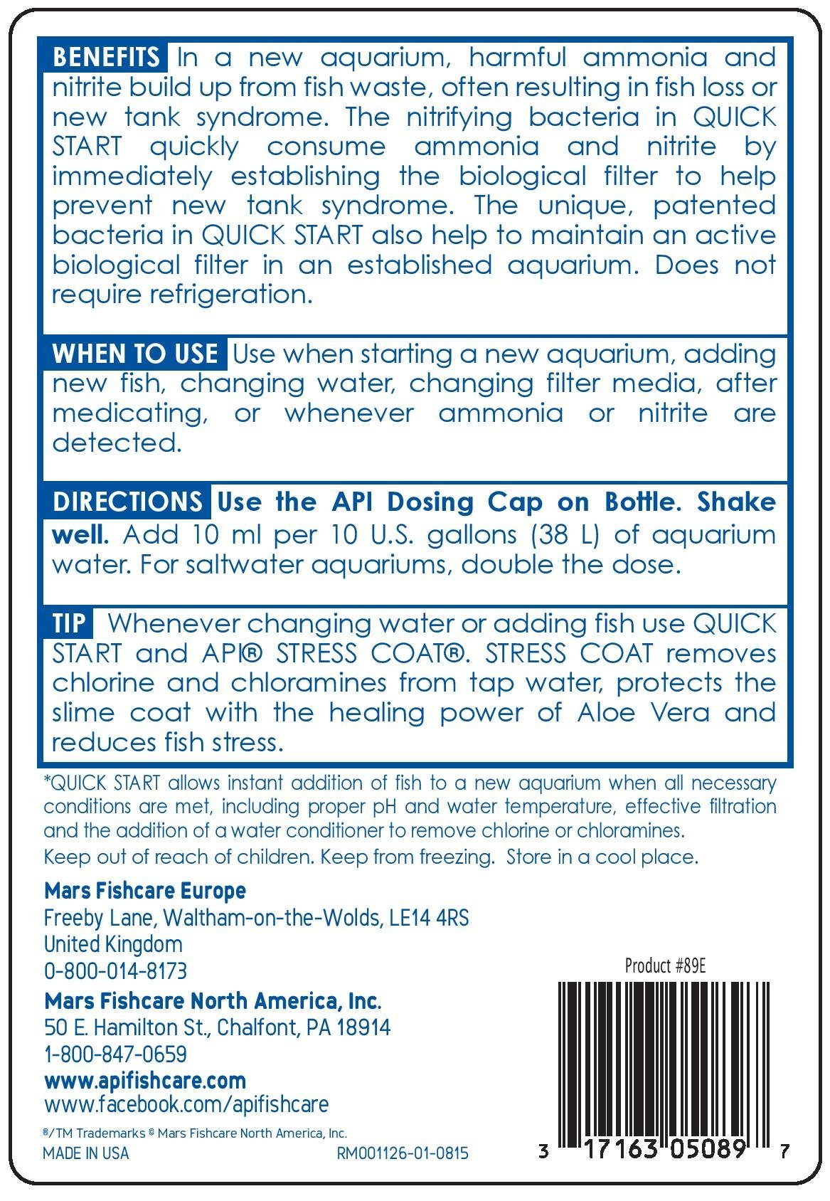 API QUICK START Freshwater and Saltwater Aquarium Nitrifying Bacteria 16-Ounce Bottle