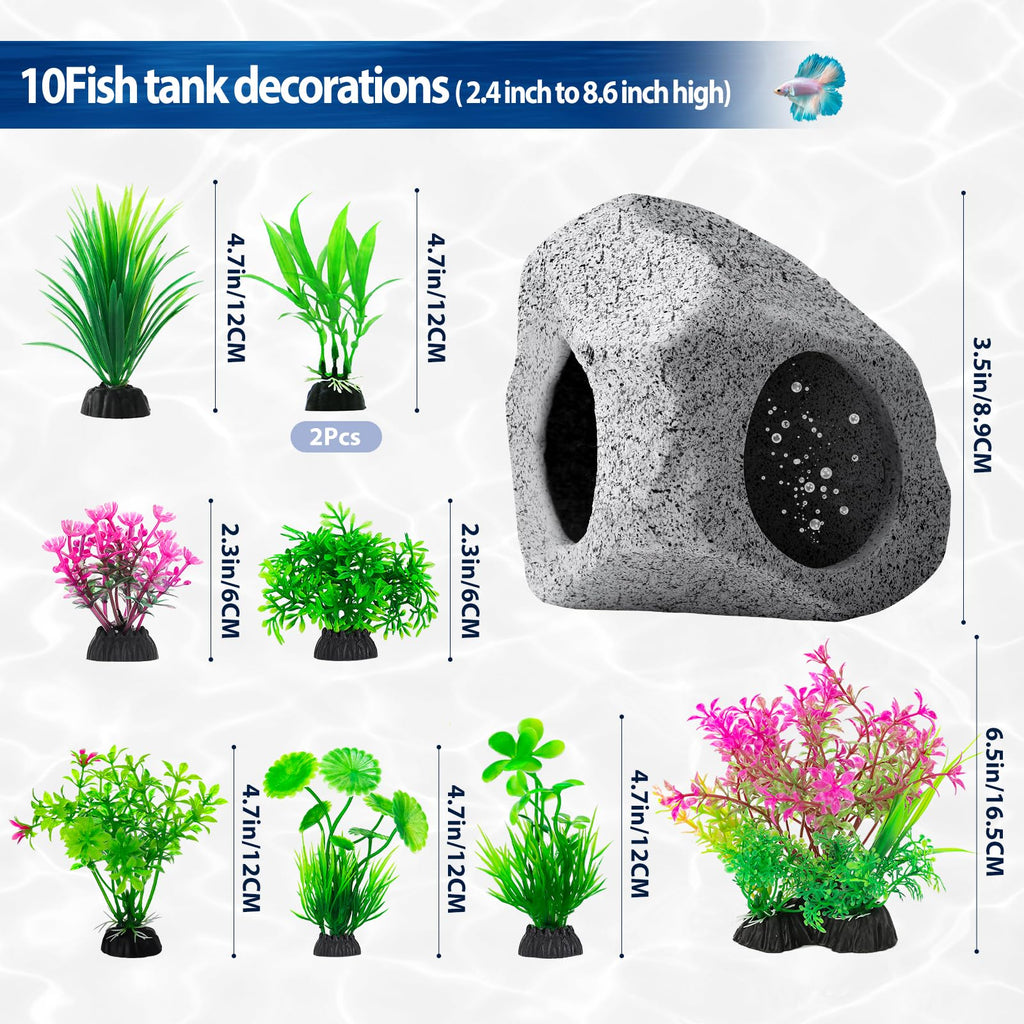 CousDUoBe 10Pcs Aquarium Hideaway Rock Cave Fish Tank Decorations quarium,Betta Toys Hideout Stones House,Safe and Non-Toxic Ceramic Fish Tank Ornaments