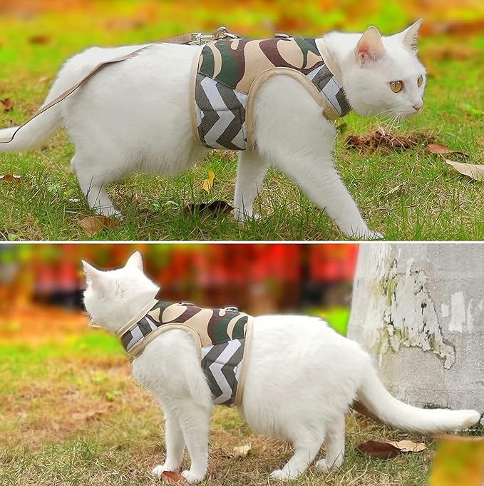 YIZHI MIAOW Cat Harness and Leash Set Escape Proof, Camo Green, Medium