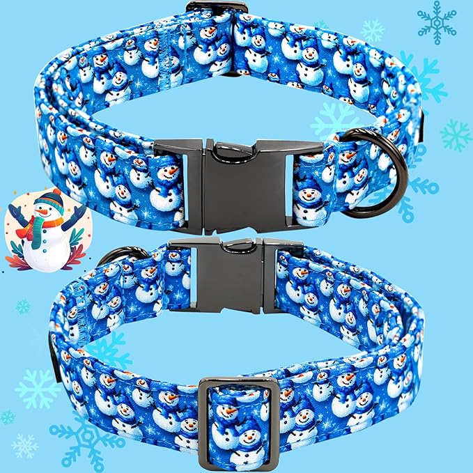 Bobo Rainbow Christmas Dog Collar, Cotton Winter Dog Collars with Bow Cute Blue Snowman Pet Collar Removable Blue White Winter Pet Collars with Metal Buckle for X-Small Girl and Boy Dogs