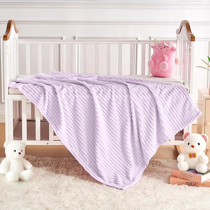 Eonkasp Soft Fleece Baby Blanket Ultra Cozy Baby Blankets for Girls Warm and Lightweight Infant Toddler Newborn Receiving Gift with Reversible Stripes for Crib Stroller, 30x40 Inch, Light Purple