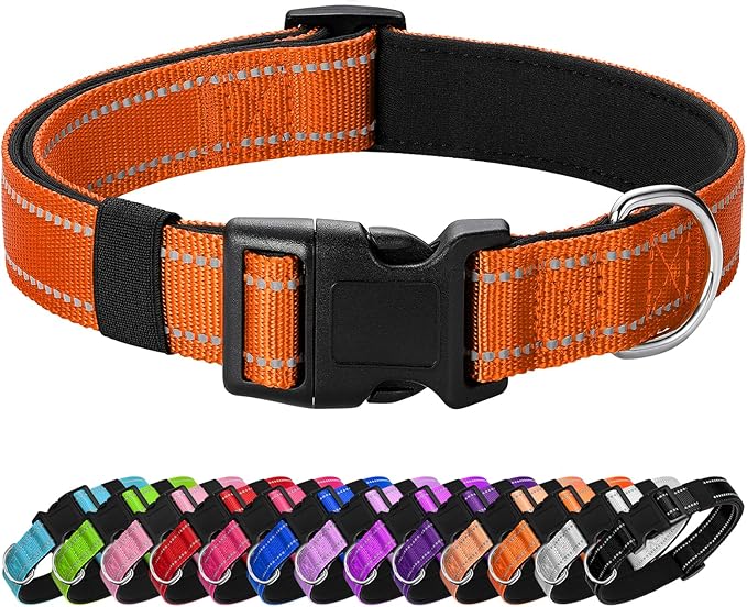 PenSeepet Reflective Dog Collar Padded with Soft Neoprene Breathable Quick Release Basic Dog Collars for Medium Large Dogs Orange