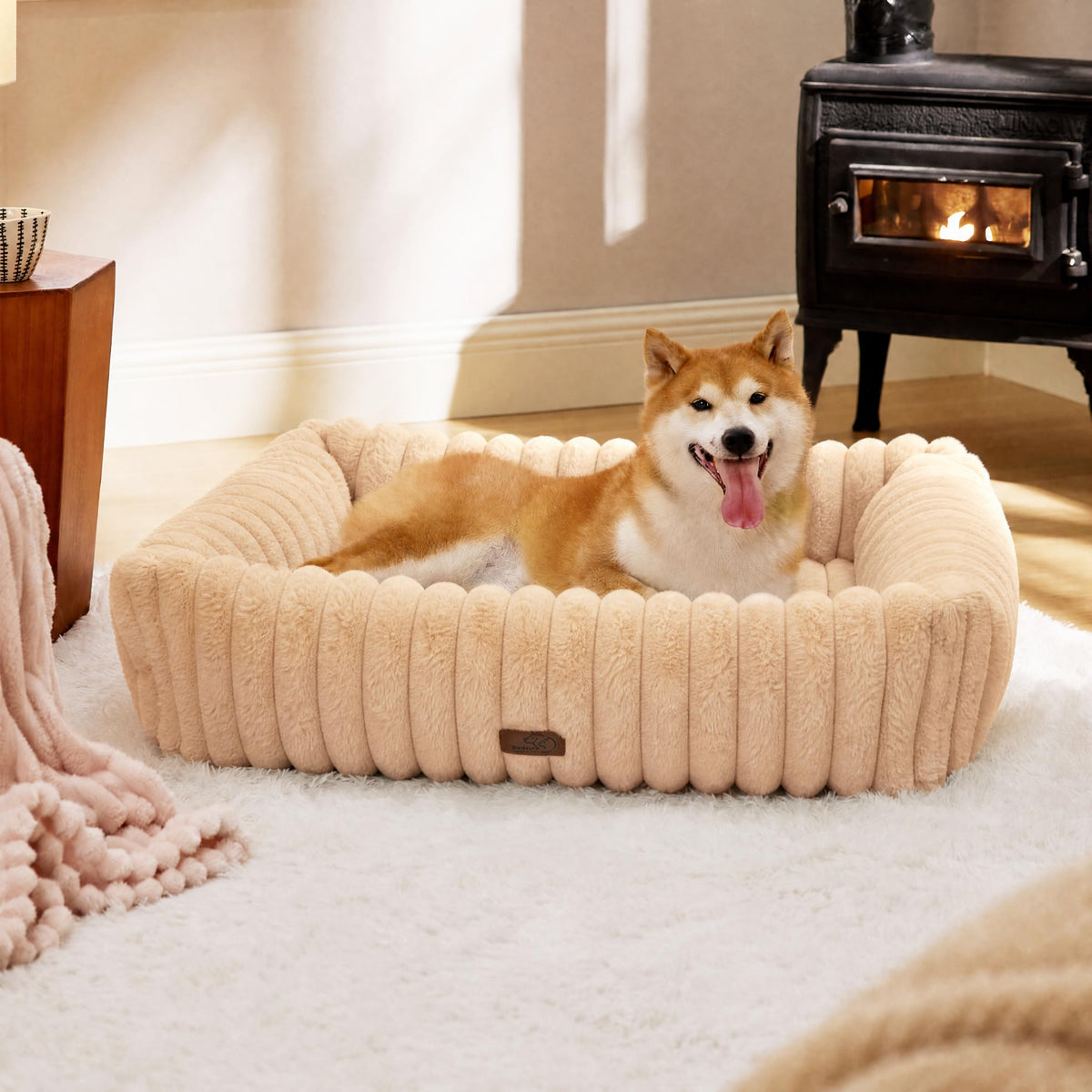 Bedsure ComfyFleece® Cute Dog Beds Large Sized Dog Washable，36in Cream
