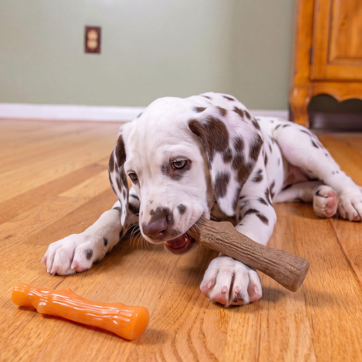 Pupstages Dogwood Puppy Dog Chew Toys, USA Made Materials, 2-Pack, 5.3"