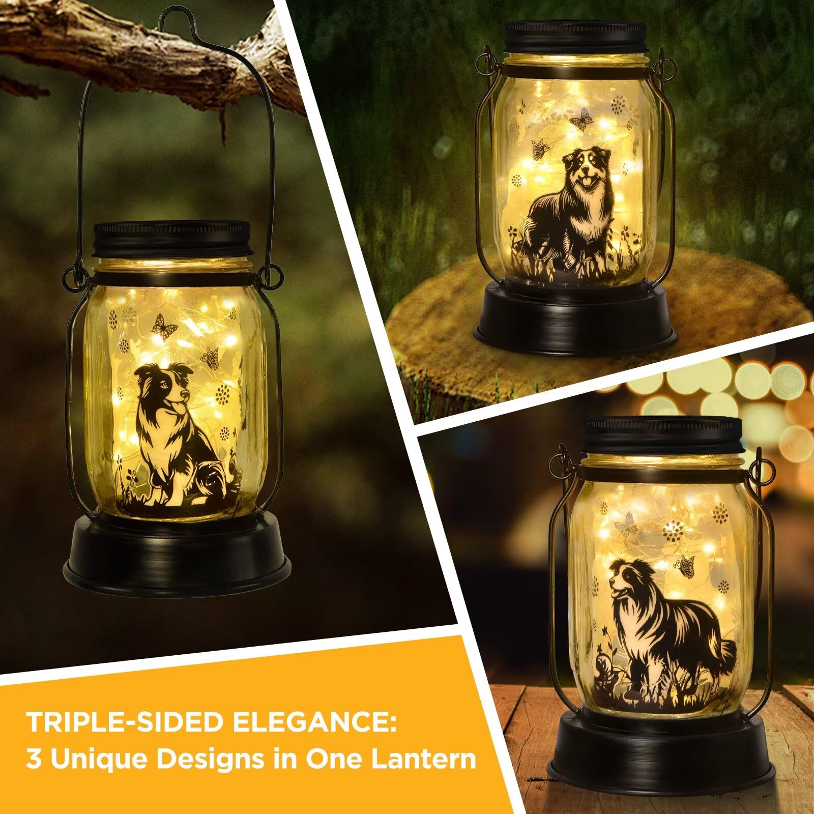 kyoryuger Border Collie Gifts for Women/Men Border Collie Solar Lanterns Dog Mom Birthday, Dog Lovers Lantern, Pet Loss Pet Memorial Lights, Solar Garden Decor Outside for Yard, Patio,Backyard,Porch