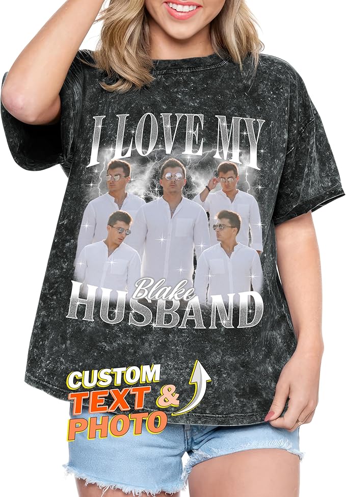 Tehg & Tuhg Custom T Shirts with Picture, Vintage Bootleg Rap Tee, Boyfriend Girlfriend, Unique Gift for Birthday Anniversary