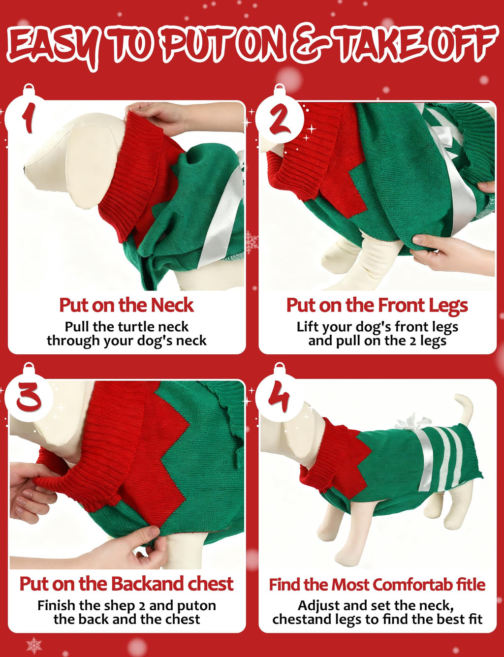 Dog Christmas Sweater, Soft Warm Pet Clothes Coat for Small Medium Large Dogs and Cats Boy Girl, Fall Cozy Holiday Turtleneck Knitting Collar Pullover Pup Outfit Costume for Thanksgiving New Year