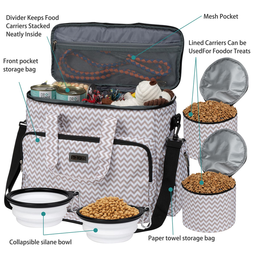 BAGLHER Dog Travel Bag, Pet Travel Bag (ALL Pet Travel Supplies), With 2 Pet Food Containers and 2 Collapsible Silicone Bowls; Essential Kits for Pet Travel BLW