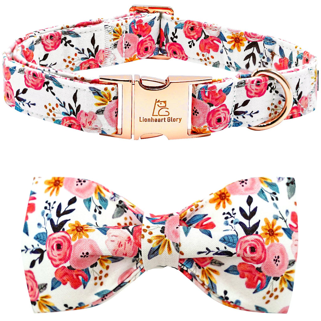 Lionheart glory Dog Collar Bow Collar Floral Dog Collar with Bow Tie Spring Summer Cute Collar Dog Boy or Girl Dog Collars Soft Durable Adjustable Dog Collars for Large Dogs