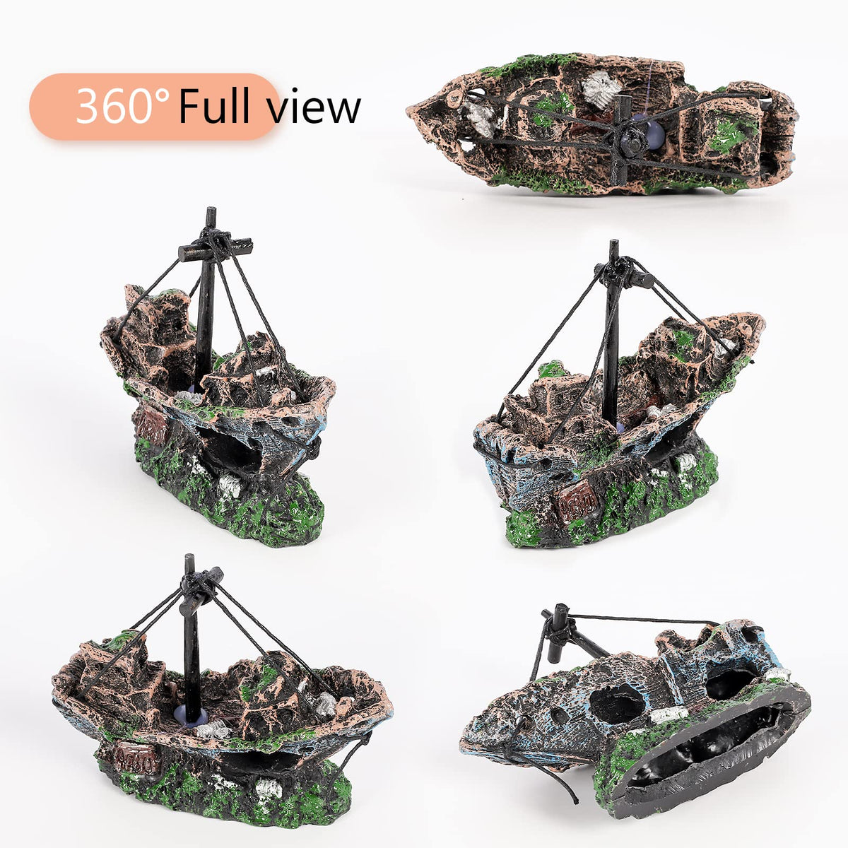 Shipwreck Fish Tank Decoration, Resin Aquarium Ornament for Fish Favors