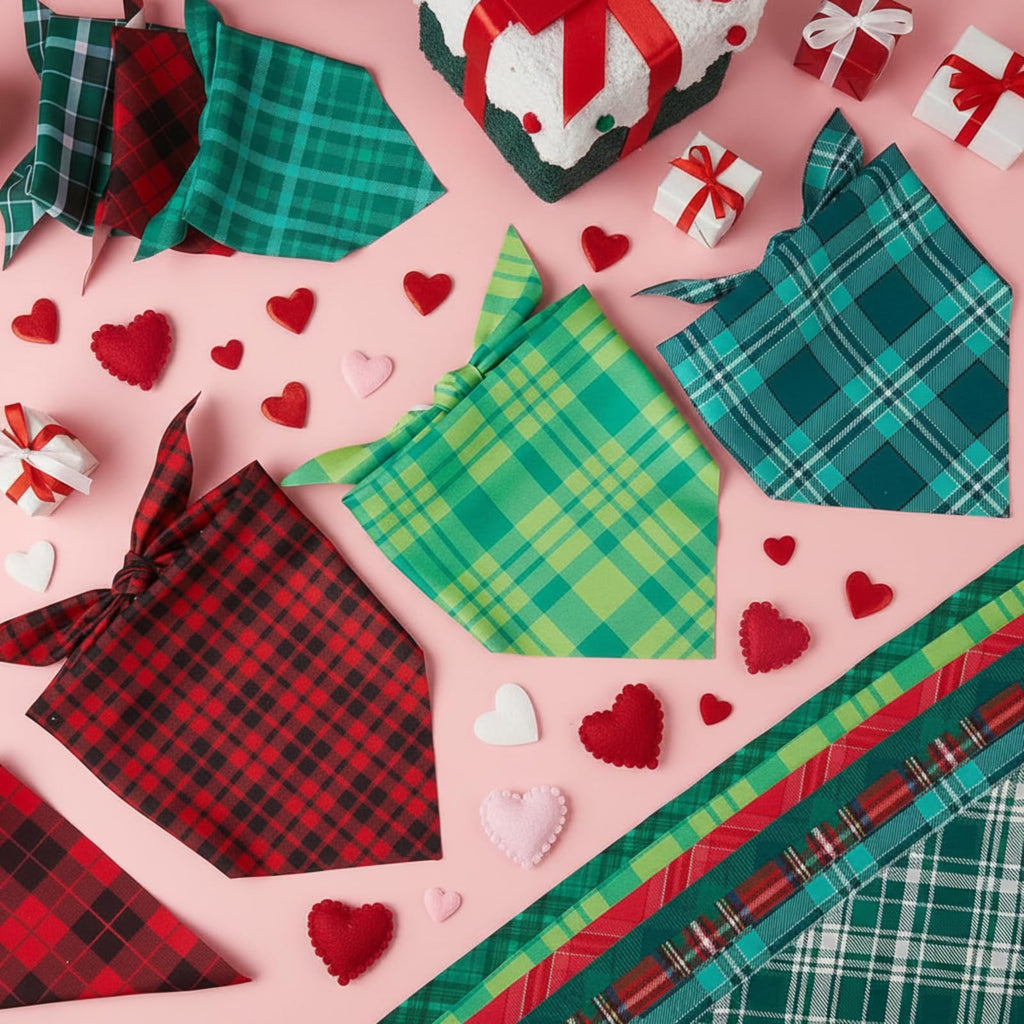 Abbylike 50 Pcs Christmas Plaid Dog Bandanas Bulk Red and Green Gingham Bandanas for Dogs Triangle Kerchief Bib Scarf for Pet Xmas Party Costume Photo Props Accessories, 25 Styles(19.7 x 13.8 x 13.8)