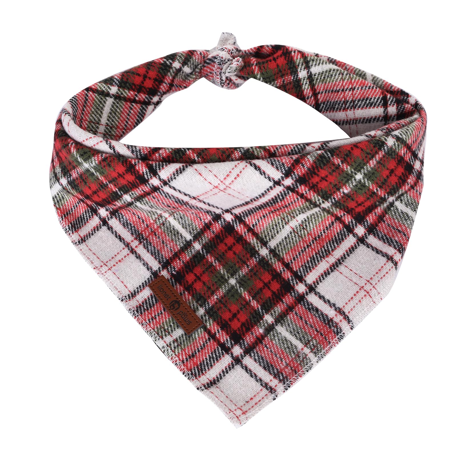 Lionet Paws Christmas Dog Bandana Washable Cotton Handkerchief Scarf Triangle Red Green Plaid Grey Dog Bandanas for Small Medium Large Dogs Girl Boy