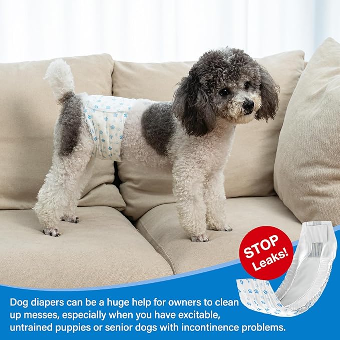 Pet Soft Disposable Male Dog Wraps - Dog Diapers for Male Dogs, Puppy Diapers 12pcs Medium