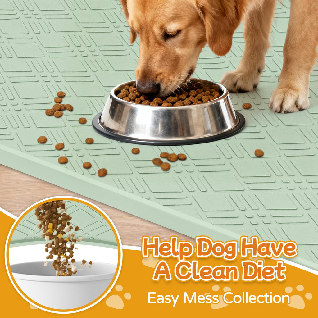 Lanstics Dog Food Mat 42" x29" Silicone Mat with Raised Edge Light Green