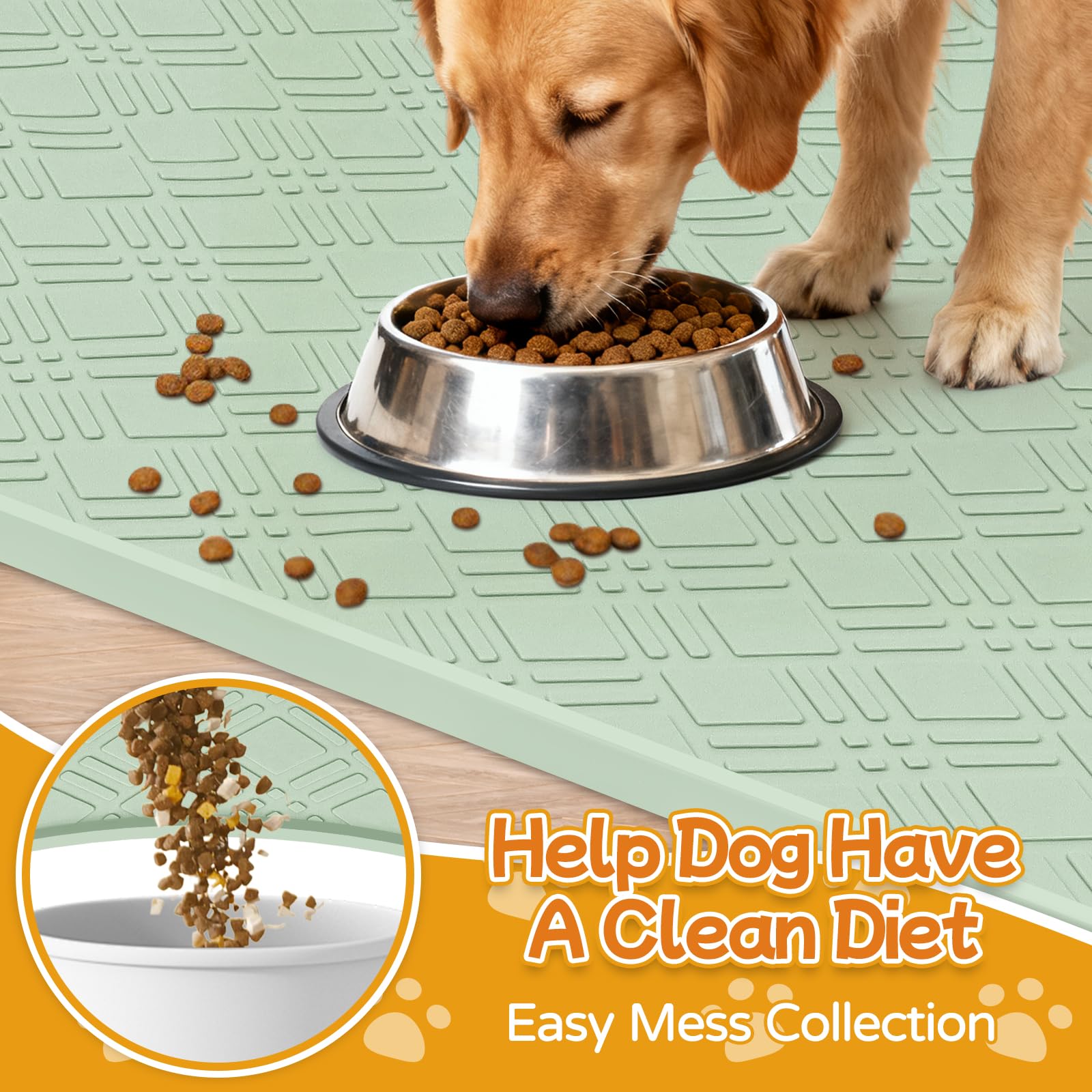 Lanstics Dog Food Mat 42" x29" Silicone Mat with Raised Edge Light Green