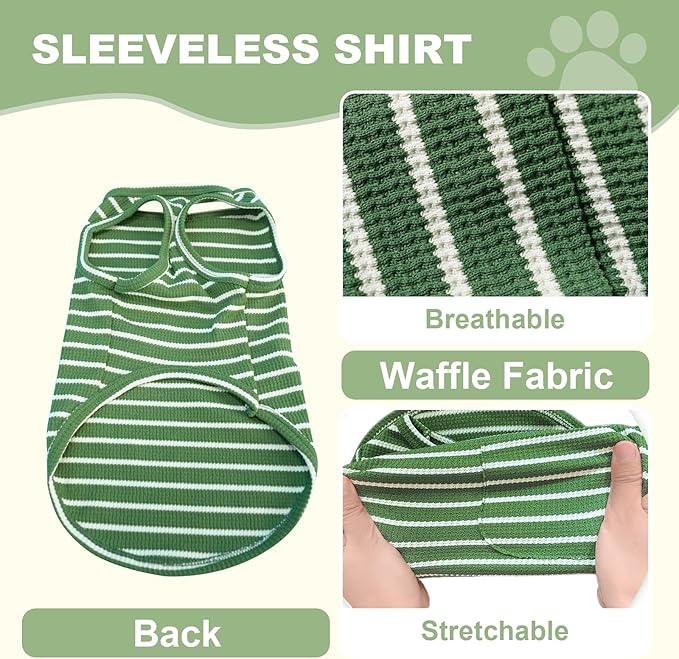 Dog Clothes, Stripe Dogs Shirts for Small & Medium Breeds, Pet Tank Top, Breathable Waffle Fabric Puppy Outfit, Shirt for Chihuahua, Yorkie, Dachshund, Corgi (4Pack, XSmall)