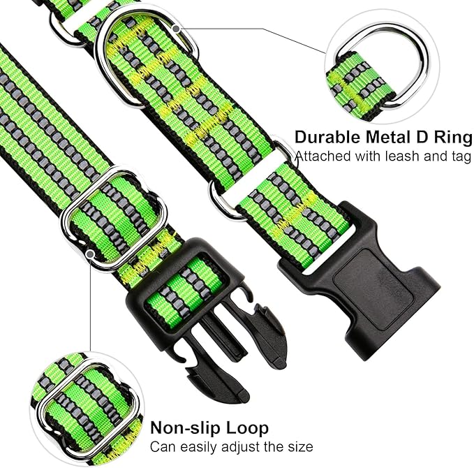 JOYEEIIOO Martingale Dog Collar, Adjustable Nylon Reflective Collar with Quick Release Buckle, No Pull Dog Training Collars for Small Medium Large Dogs (Lime Green Medium)