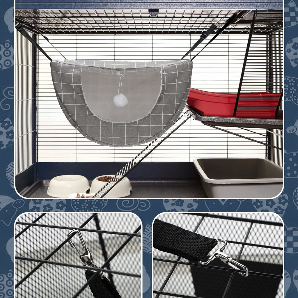 Unittype 2 Pieces Cat Cage Hammock Hanging Pet Bed Double Layer Soft Plush Hanging Pet Comfortable Hammock Bed for Indoor Kitten Ferret Hamster Rabbit or Small Animals, 2 Styles(Plaid)
