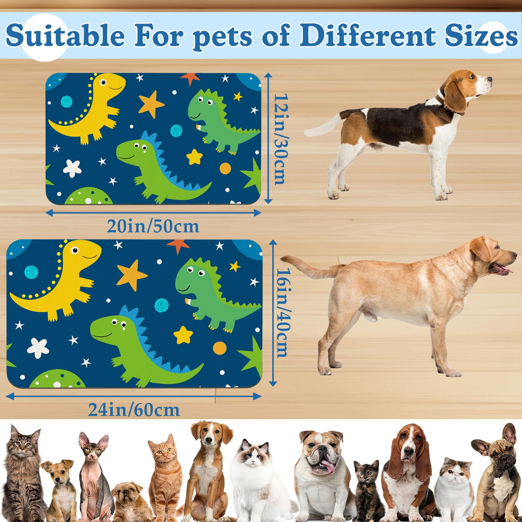 Cartoon Dino Pet Feeding Mat–Quick Dry Absorbent Dog Cat Food Mat, Non Slip Waterproof Bowl Placemat for Messy Eaters, Pet Accessories for Floors 12"x20"