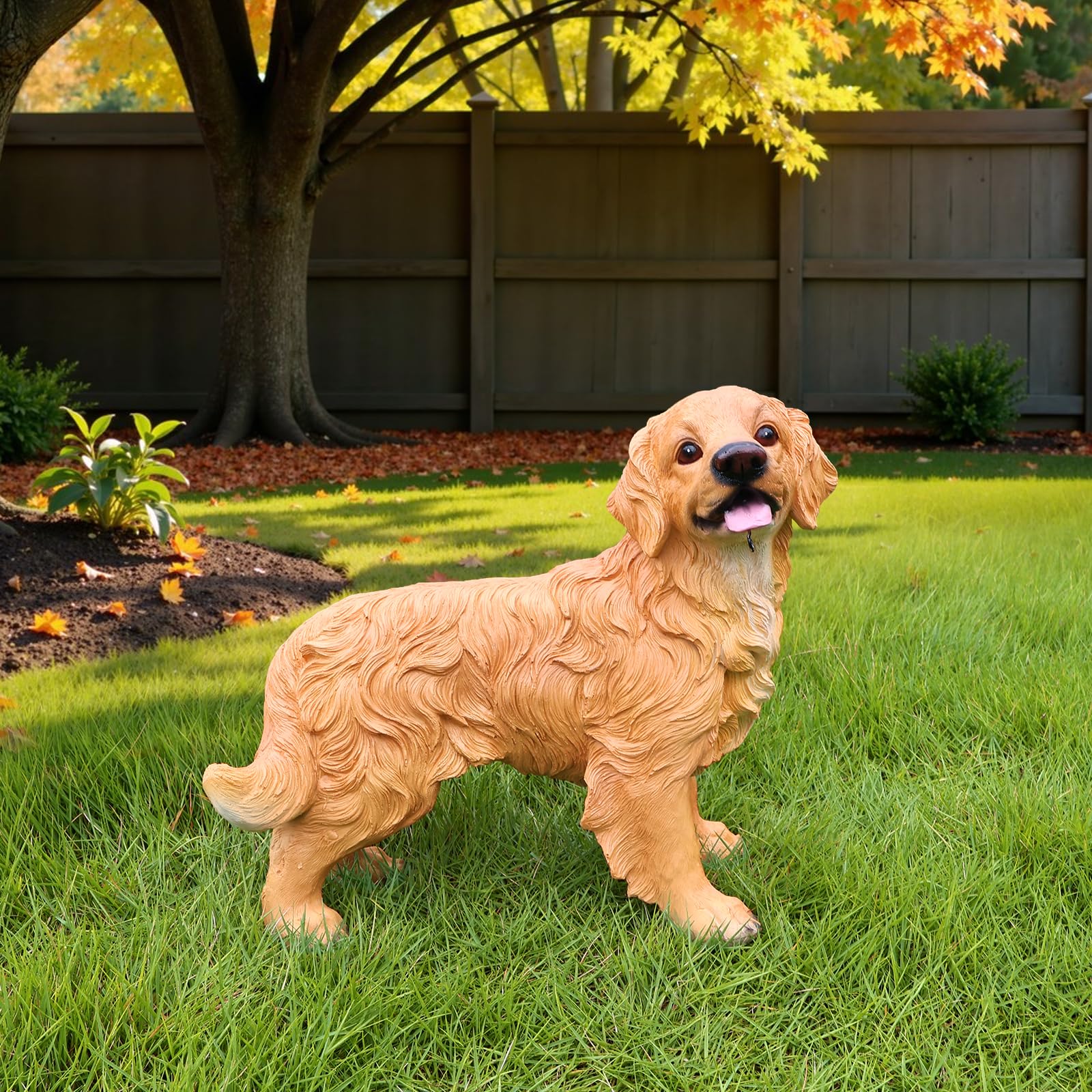 UNOIRNM Golden Retriever Statue Outdoor Decorations – Outdoor Dog Statue Standing Golden Retriever with Removable Solar Light & Welcome Sign for Patio Décor