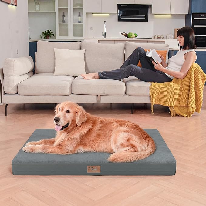 Large Comfy Washable Dog Bed, Orthopedic Egg Crate Foam Dog Crate Mat for Large Dogs with Removable Cover, 41x27 Inch, Gray