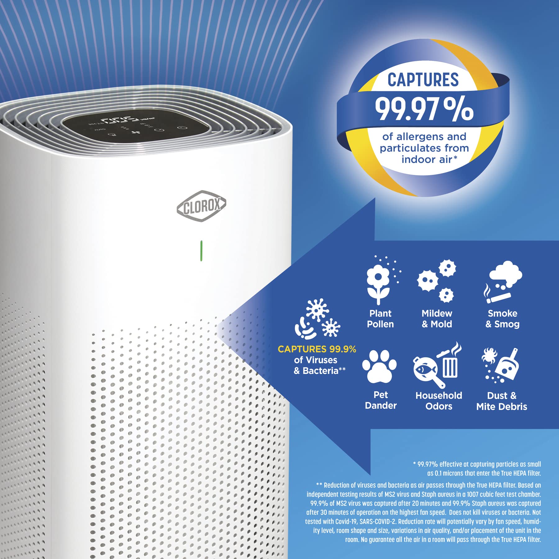Clorox Large Room HEPA Air Purifiers for Home With True HEPA Filter