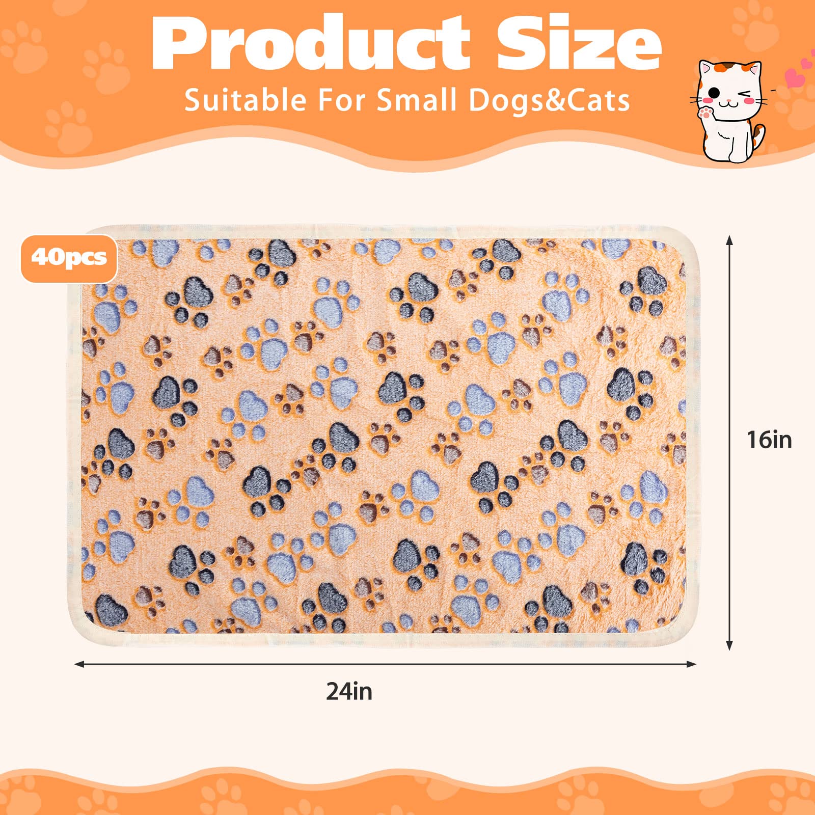 Chumia 40 Pcs Dog Blankets Soft Fluffy Fleece Washable Puppy Sleep Blankets Small Mat for Pets Throw Warm Bed Mat for Dog Puppy Cat (Pink,White,Brown,Purple,Paw)