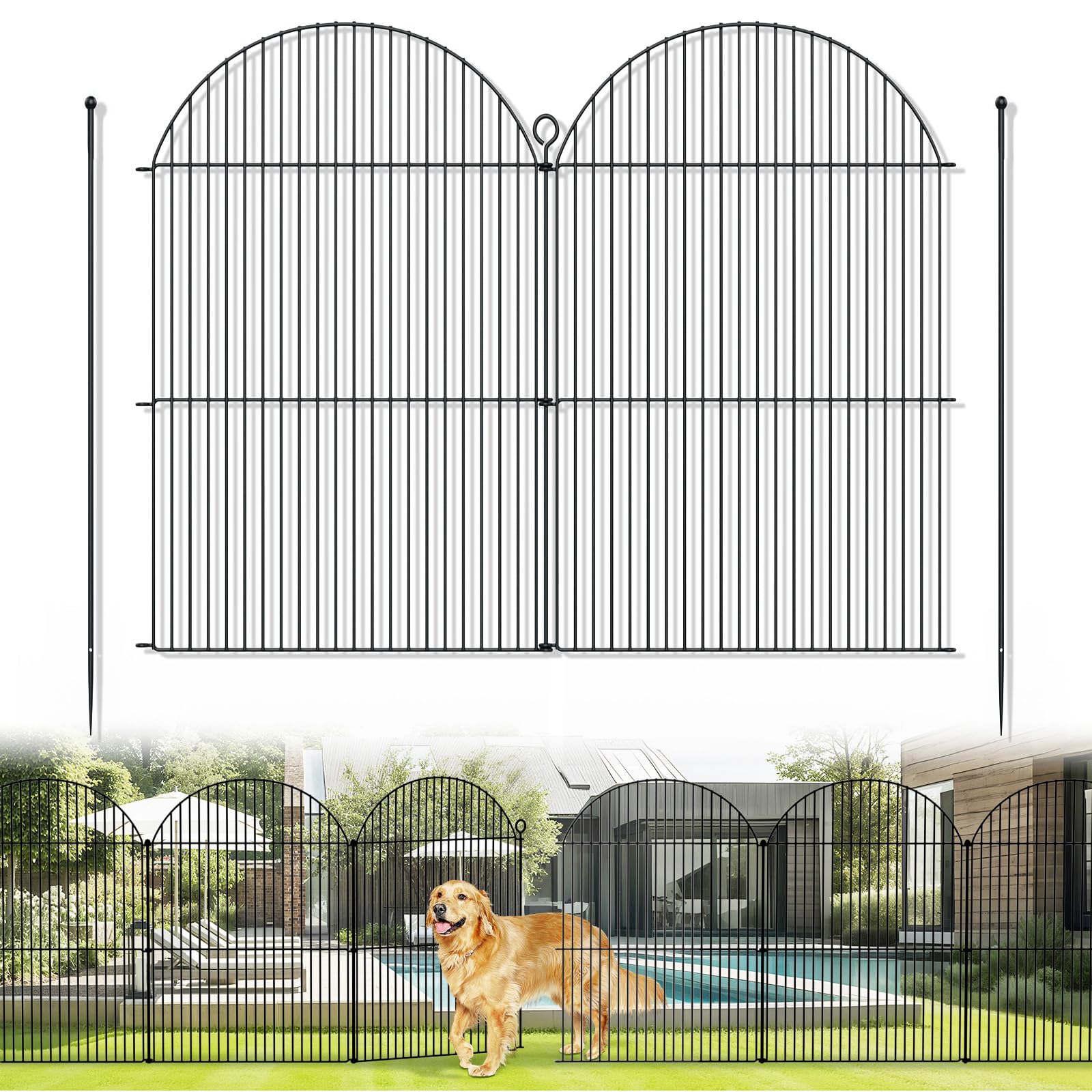 Tivray 10Pcs No Dig Garden Fence, 32in(H)/24ft(L) Rustproof Metal Dog Fence Outdoor for Yard, Tall Animal Barrier Pet Fencing, Border Panel for Dog, Rabbits, Patio, Flower Bed, Garden Decor