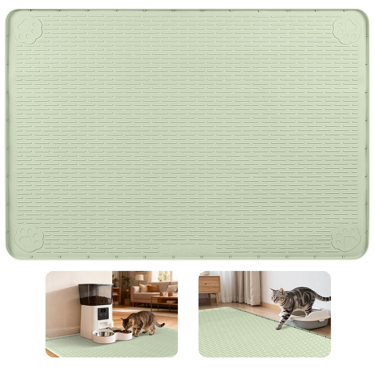 Cat Food Mat Extra Large Silicone Pet Bowl Mat 57''x40'', Green