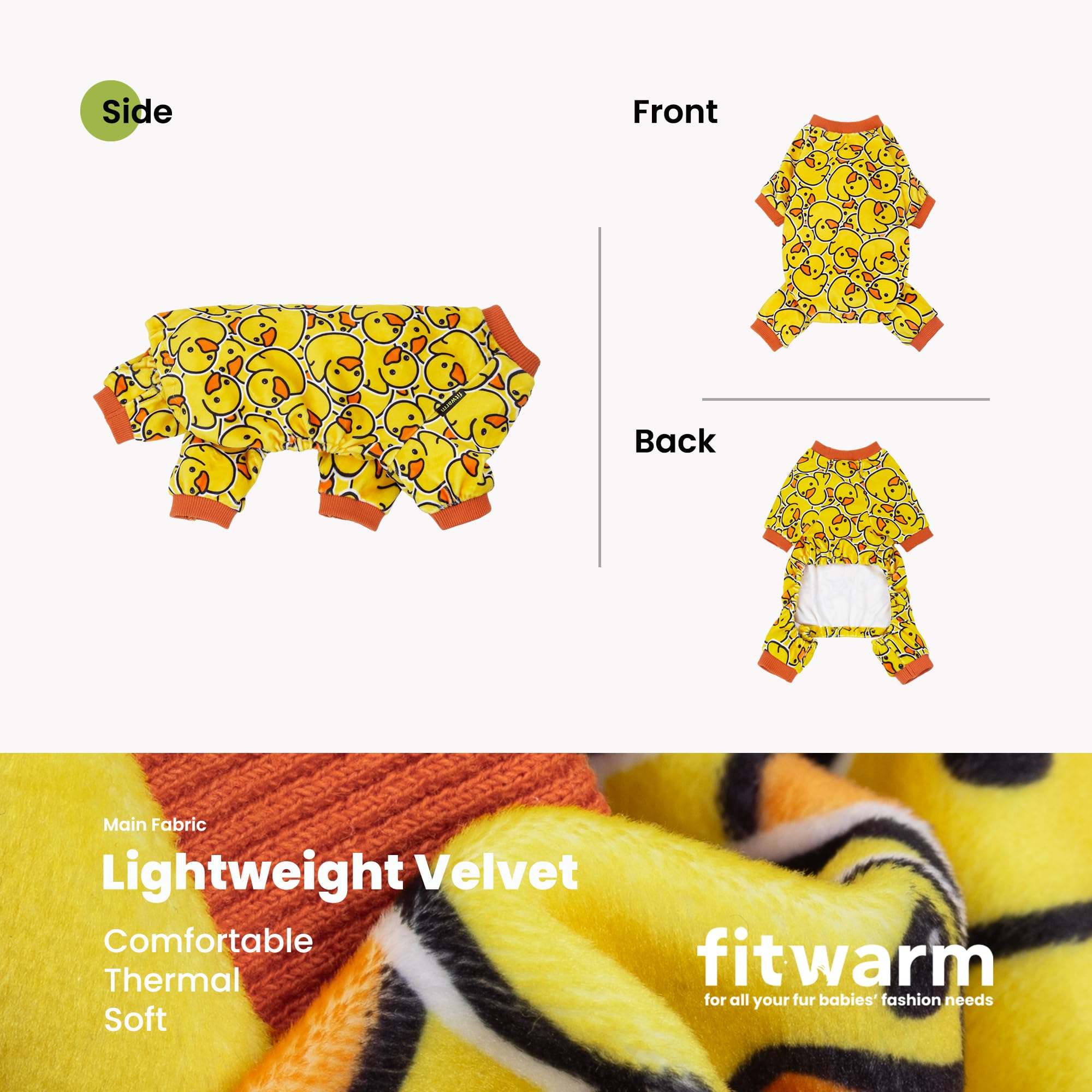 Fitwarm Funny Duck Dog Pajamas, Dog Winter Clothes for Small Dogs Girl, Lightweight Velvet Pet Jumpsuit, Cat Onesie, Yellow, Large