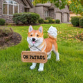 UNOIRNM Akita Statue Outdoor Decorations – Dog Statues Outdoor Standing Yellow Akita with Replaceable Solar Light & Welcome Sign for Porch Décor