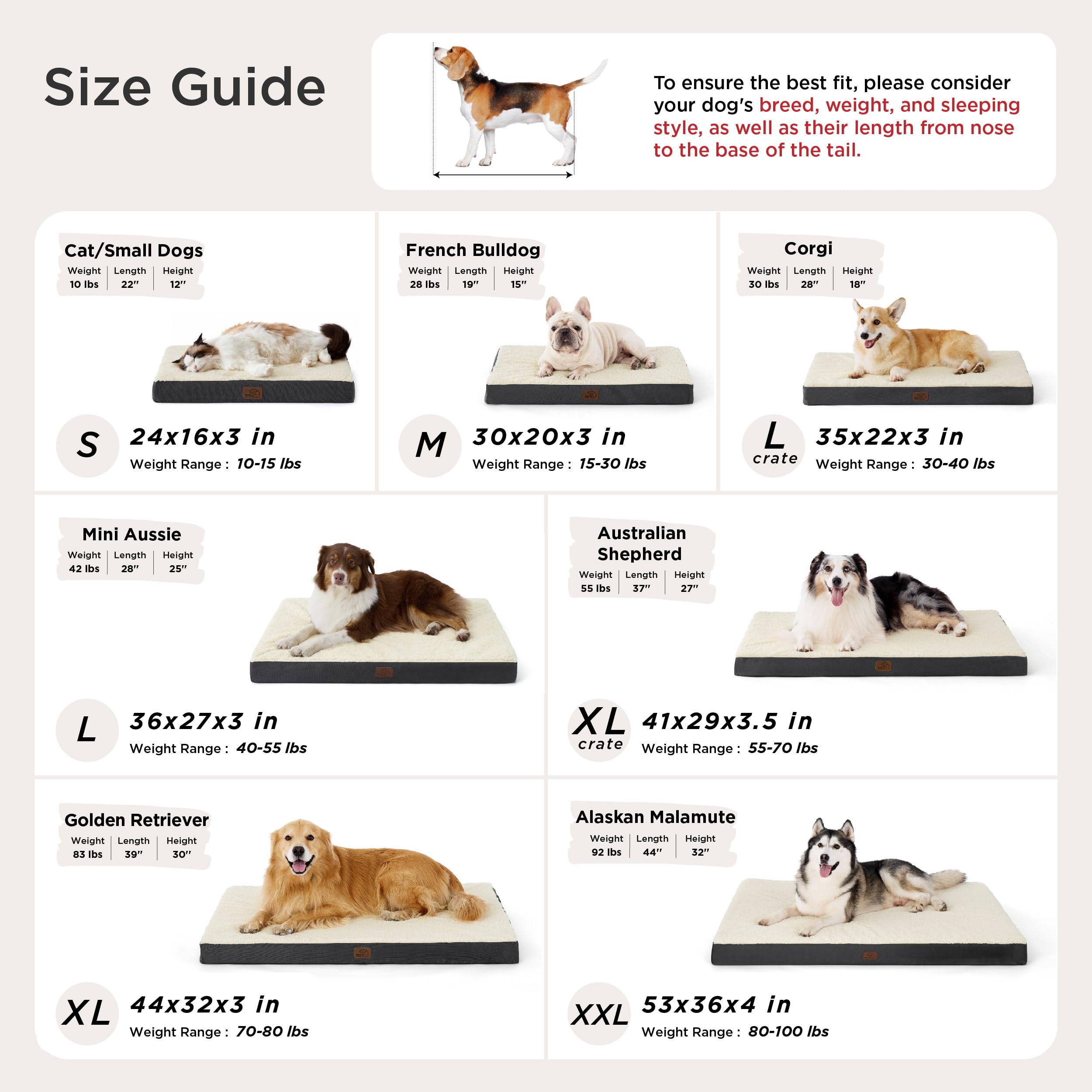 Bedsure XL Dog Bed for Crate, Pet Bed with Washable Cover, 41x29 Inch Grey