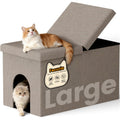 Fecuria 3-in-1 Cat Litter Box Enclosure with Odor Control, Multi-Functional Hidden Litter Box Furniture Bench, Dog Proof, Space-Saving Ottoman Cabinet with Flip-Up Lid, Storage Footrest, Light Grey
