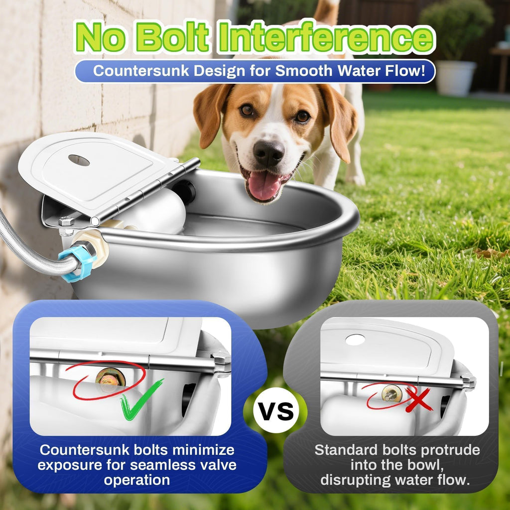 Automatic Animal Drinking Water Bowl with Float Valve, Standard Pipe,3L Stainless Steel Waterer Feeder Farm Dog Dispenser Kit Self Filling for Livestock Horse Goat Water Trough