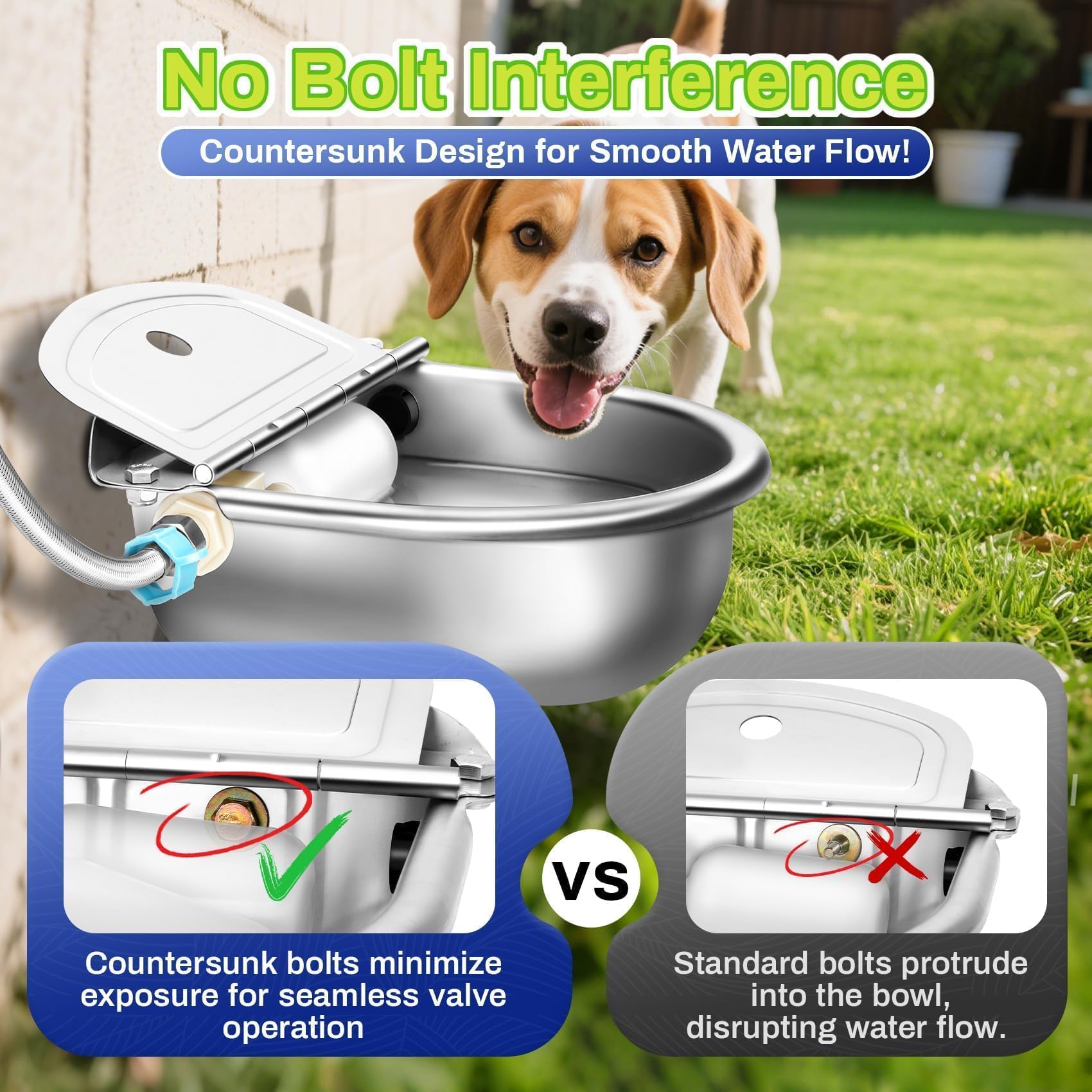 Automatic Animal Drinking Water Bowl with Float Valve, Standard Pipe,3L Stainless Steel Waterer Feeder Farm Dog Dispenser Kit Self Filling for Livestock Horse Goat Water Trough