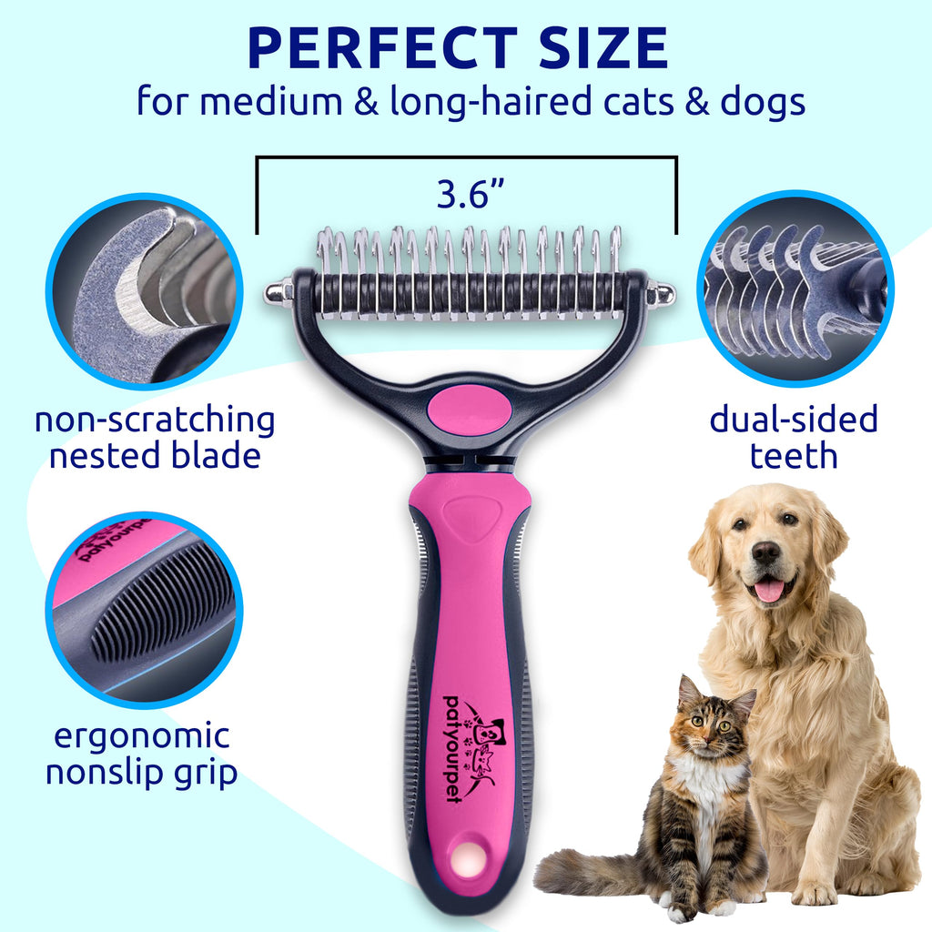 Pat Your Pet Deshedding Dog Brush For Shedding – Cat Brushes For Indoor Cats, Double-Sided Cat Brush Deshedding & Grooming Tool For Long Haired And Short Haired Dogs, Skin-Friendly