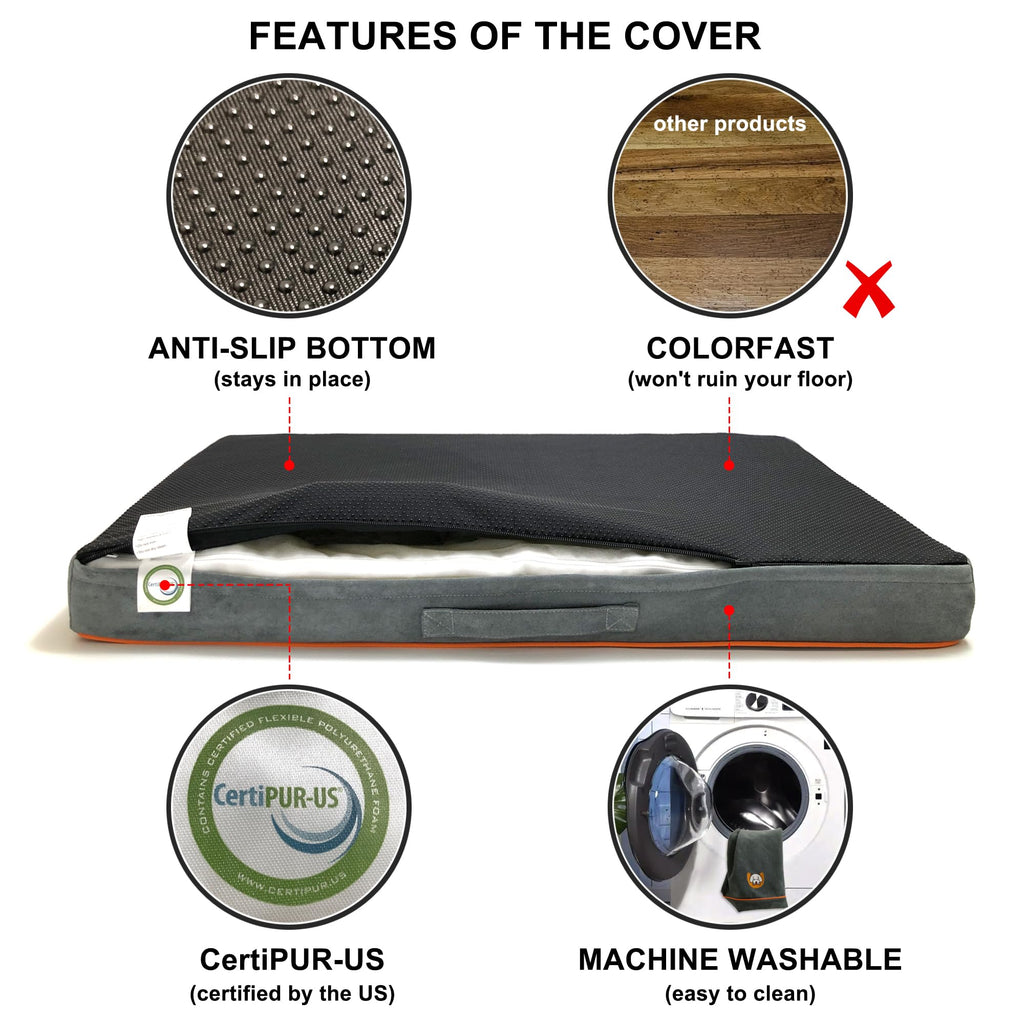 Whoopub Hard-Wearing Orthopedic Dog Bed for Crate, 47x29 Inch, Made of Memory and HR Foam, Two-Sided Use, Providing Soft and Relatively Hard Support, with an Extra Inner Waterproof Protector (Gray)